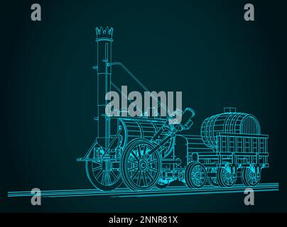 Stylized vector illustration of Robert Stephenson`s Rocket steam locomotive, created in 1829 Stock Vector